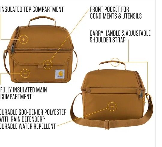Carhartt Insulated 12 Can Cooler / Lunch Bag, Pockets, Strap, Handle