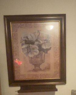 Framed Floral Art Print with Dark Wood Frame