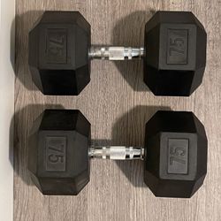 NEW! Pair Of 75 LBS. Hex Dumbbells