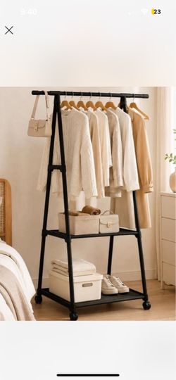 Black A-Frame Clothing Rack with Shelves