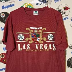 Vintage Vntg 1990s Las Vegas Nevada Casino Hotel Resortwear Pinstripe Graphic Tee Shirt