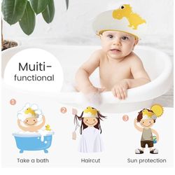 Baby Shower Cap for Kids, Baby Bath Shampoo Visor Cap Hair Washing Shield Adjustable Silicone Bath Hat for Toddler Girls and Boys (Dinosaur,Yellow)