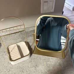 Gold mirror and jewelry holder 