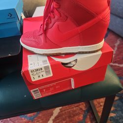 Nike Dunk Sky Hi Red Leather Womens Hidden Wedge Shoes Size 7