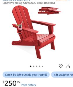 LOUNZY Folding Adirondack Chair Dark Red