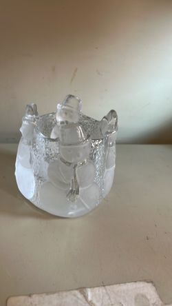 Nybro Sweden Frosted Glass Snowman Votive Tealight Candle Holder Vintage