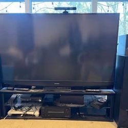 FREE Mitsubishi - large old TV & tv cabinet/shelf