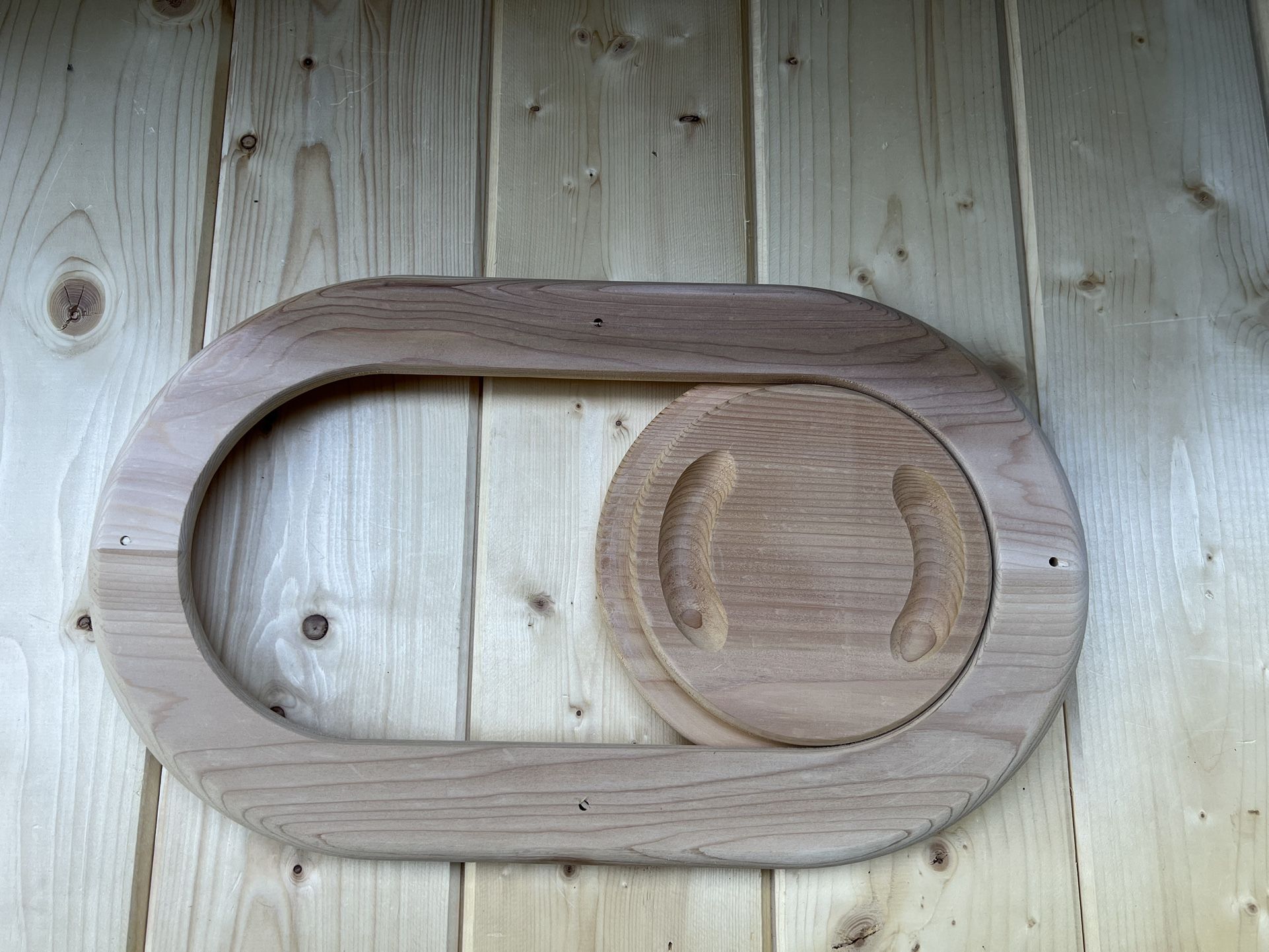 Sauna Ventilation Slider Cover/Fits 6" Vent Hole/16.5" x 9.5" x 1"/Clear Cedar