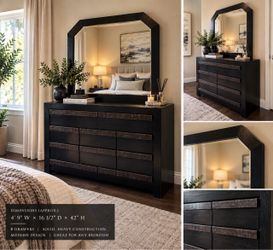 8-Drawer Bedroom Dresser w/ Large Matching Mirror – 57” Wide