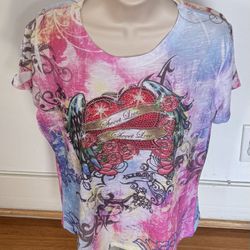 S & J “Sweet Love” Colorful Beaded with Heart Graphic T-shirt, size 3XL