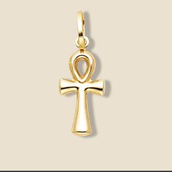 14K Solid Gold Charm Pendant Ankh 