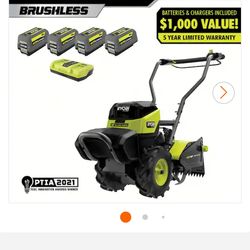 New 40V HP Brushless 18 in. Battery Powered Rear Tine Tiller with (4) 6.0 Ah Batteries and Charger