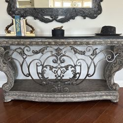 Black Granite & Metal Console Table