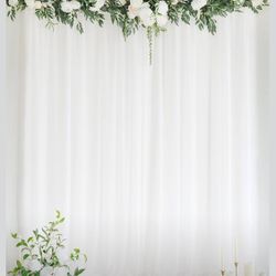 Ling's Moment Wide White Sheer Curtains, Chiffon Wrinkle-Free Window Doorway Drapes Backdrop For Sliding Glass Doors Living Room Wedding Party Bedroom