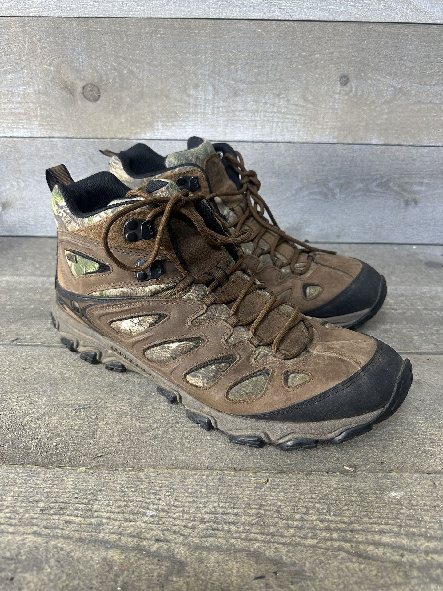 Merrell Pulsate Mid J21313 Hiking Boots Men's Size 12 M Brown Camo Waterproof