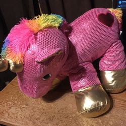 Large Dandee Collector's Choice Unicorn Plush Sparkly Pink Heart Shiny Rainbow Tailw