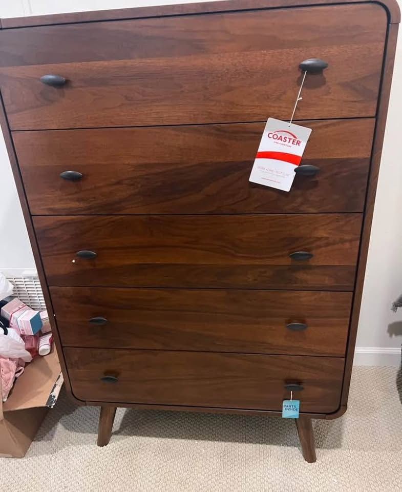 New Mid Century Chest. Solid Wood / Walnut Finish. 48x17x53H. Free Delivery!
