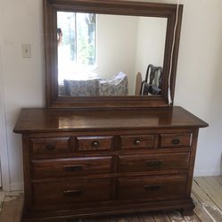 Drexel Heritage Said Oak Triple Dresser With Mirror