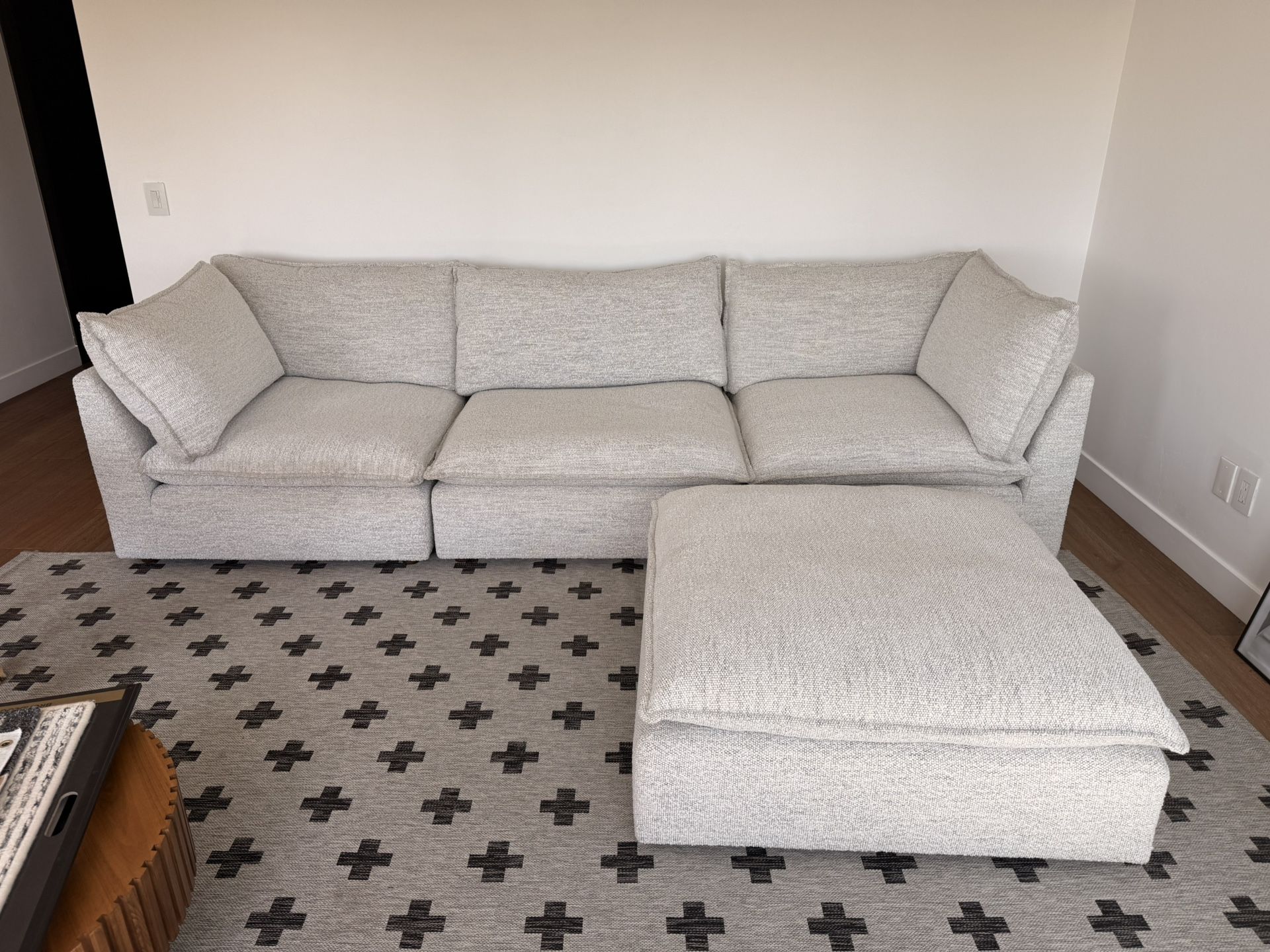 Three Piece Sectional Sofa With Rolling Ottoman