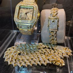 Yellow three-piece set bracelet 20 inch chain and watch set