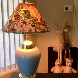 Vintage Victoria Floral Blue Pink Green Flowers Lamp  In excellent pre-owned condition, gently used. Unique design and heavy duty shape. Pick up only,