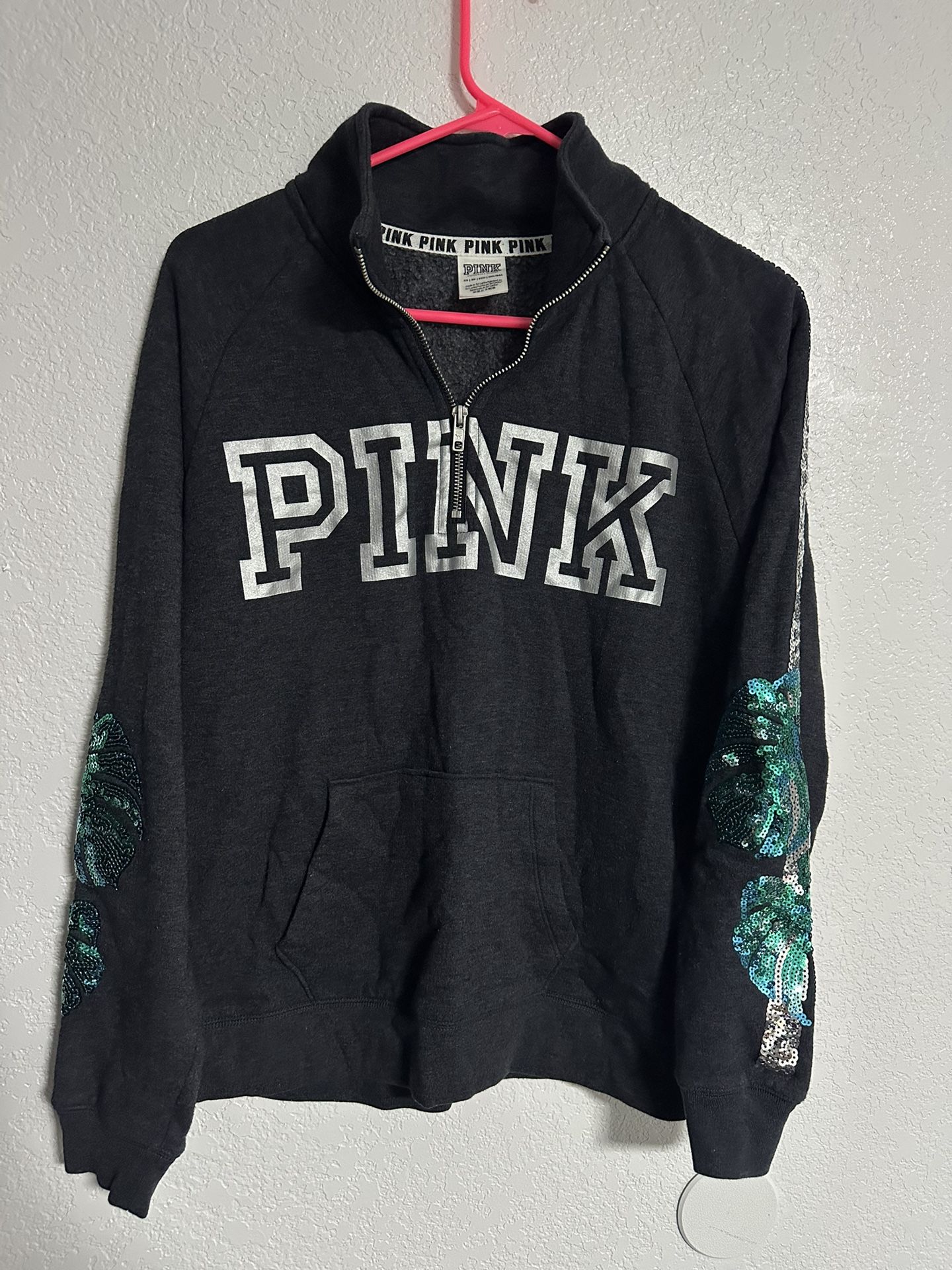 VICTORIA SECRET PINK BLING QUARTER ZIP CREW SWEATSHIRT