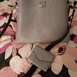 Beautiful Blue Coach Purse And Wallet Set