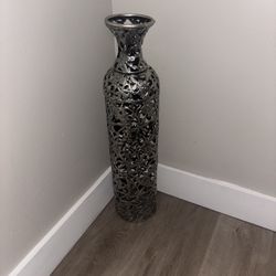 Large Ornate Metal Floor Vase – Decorative Cutout Design