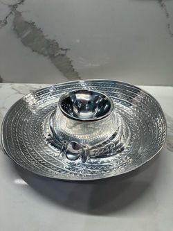 Silver Metal Sombrero Chip and Dip Serving Tray