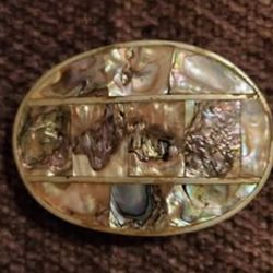 Vintage 1970s Mexican Abalone Shell Inlay Belt Buckle