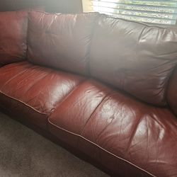 Red Leather Couch, Chair And Ottoman