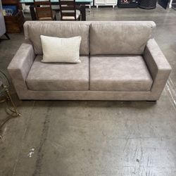 Living Spaces Flip Queen Sleeper Sofa, Mushroom Grey Faux Leather