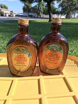 VINTAGE PAIR 1(contact info removed) BICENTENNIAL LOG CABIN SYRUP BOTTLES. GREAT CONDITION, ORIGINAL LABELS AND CAPS...asking $25.00