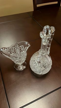 Vintage crystal cut glass, decanter and pitcher