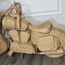 Vintage Wicker / Rattan Harley Davidson Motorcyle Life Size Statue