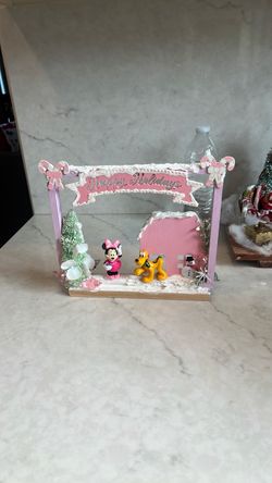 Christmas Disney pink and purple Minnie mouse with Pluto and snow with glitters decoration