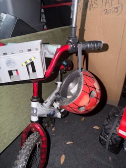 Kids Grey Dinosaur Bike with Spider-Man Helmet