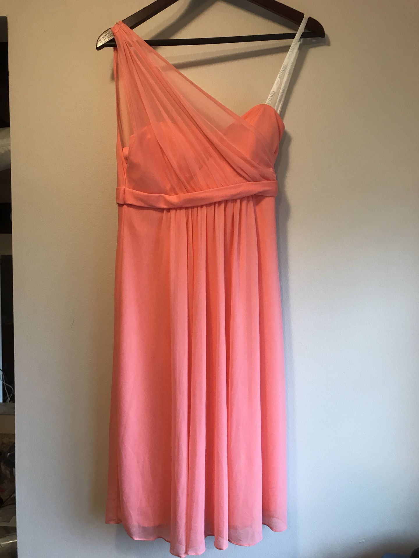 David’s Bridal One Shoulder Short Bridesmaid Dress with Illusion Neck Style F15607