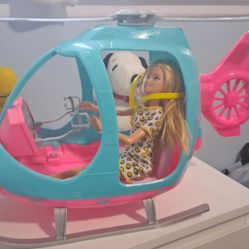Barbie Travel Pink & Blue Helicopter w/Barbie