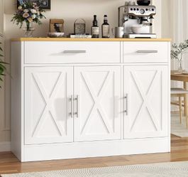 Coffee Bar Cabinet, Farmhouse Sideboard Buffet Cabinet with Storage, Coffee Bar with Drawers and Shelves, Wood Buffet Table for Kitchen, Dining Room, 