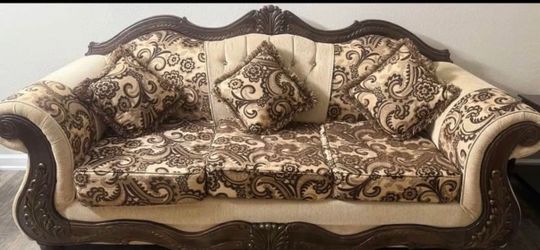 Traditional Carved Wood Frame Sofa