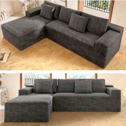 L Modular Sectional Sofa Plush Corduroy Fabric