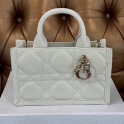 Dior Mini Book Tote Bag Latte White/Cream Macrocannage Calfskin Box Dust Bag Strap Sticker