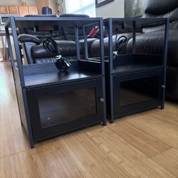 Black End Table with Charging Station, Small Space Side Table with USB Port and Outlet, 