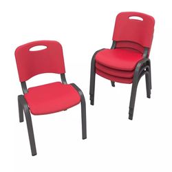4 Red Stackable Lifetime Kid Chairs