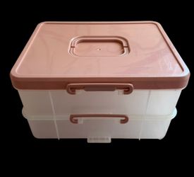 Light Pink clear stackable organization box (top and bottom boxes)