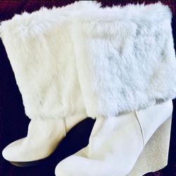 New White Fur- Topped J Lo Boots