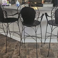 Counter Height Black Rattan Weave / Metal wrought Iron Bar Stools (Set of 4)