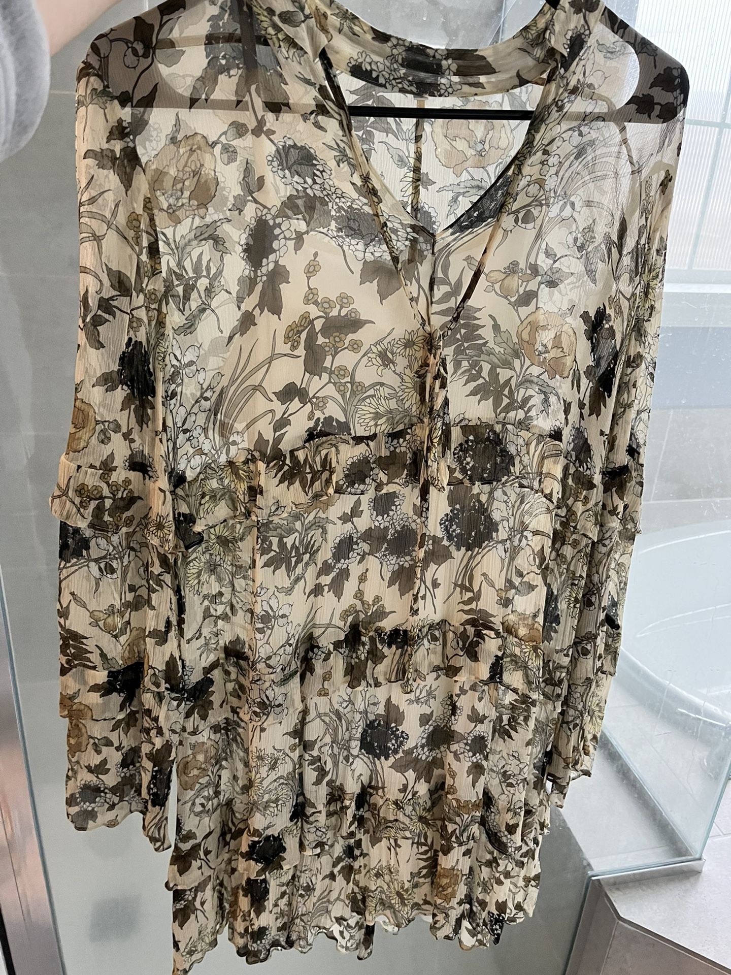 Floral Silk Dress With Fringes