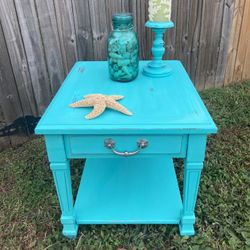 Teal Solid Wood Side Table 